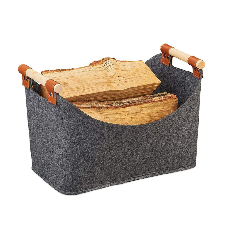 Wood basket with wooden handle